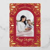 Mooi Botanisch Lijst Foto met kerstrood Folie Feestdagenkaart (Voorkant)