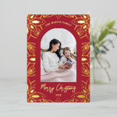 Mooi Botanisch Lijst Foto met kerstrood Folie Feestdagenkaart (Staand Voorkant)