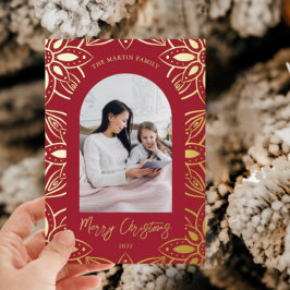 Mooi Botanisch Lijst Foto met kerstrood Folie Feestdagenkaart