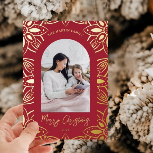 Mooi Botanisch Lijst Foto met kerstrood Folie Feestdagenkaart