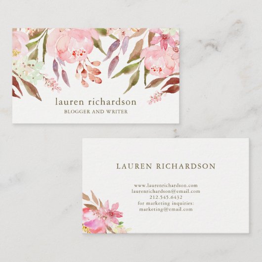 Mooi Botanisch | Waterverf Floral over White Visitekaartje (Voorkant / Achterkant)