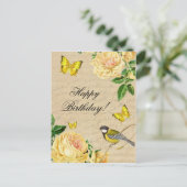 Mooi briefkaart met rozen en vogeltjes (Staand voorkant)