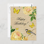 Mooi briefkaart met rozen en vogeltjes (Voorkant / Achterkant)