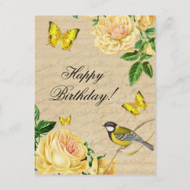Mooi briefkaart met rozen en vogeltjes
