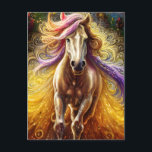 Mooi Briefkaart van de Golden Horse<br><div class="desc">AI genereerde kunst van een gouden paard met lange stromende krullende manen en staart in gouden en paardentinten</div>