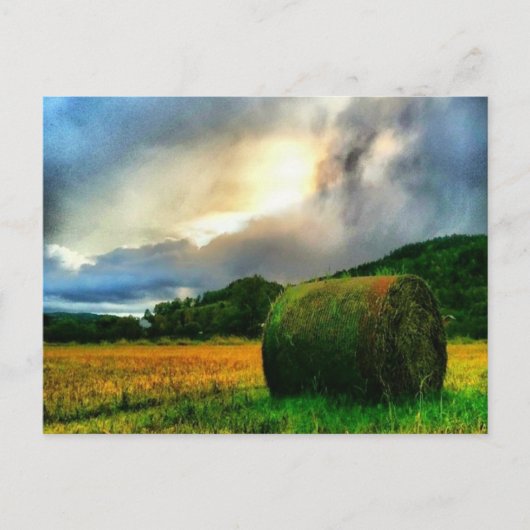Mooi briefkaart van een hooiveld (Voorkant)