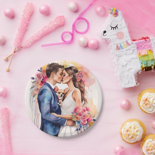 Mooi bruidspaar met Schattige grappig Papieren Bordje (Feest)