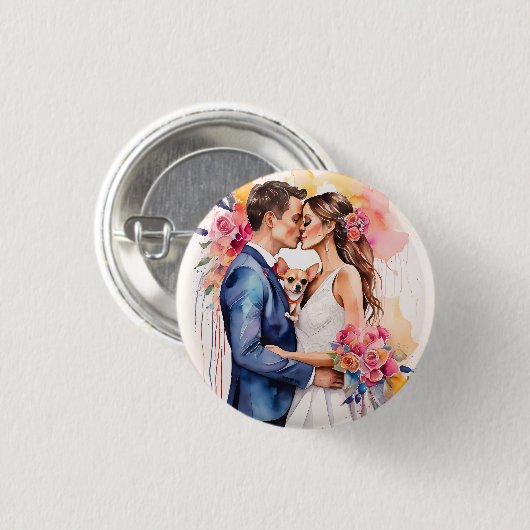 Mooi bruidspaar met Schattige grappig Ronde Button 3,2 Cm (Voorkant /achterkant)