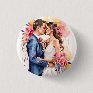 Mooi bruidspaar met Schattige grappig Ronde Button 3,2 Cm