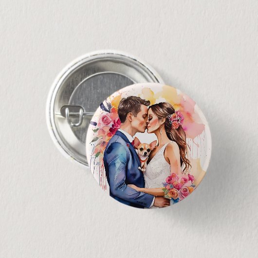 Mooi bruidspaar met Schattige grappig Ronde Button 3,2 Cm (Voorkant /achterkant)