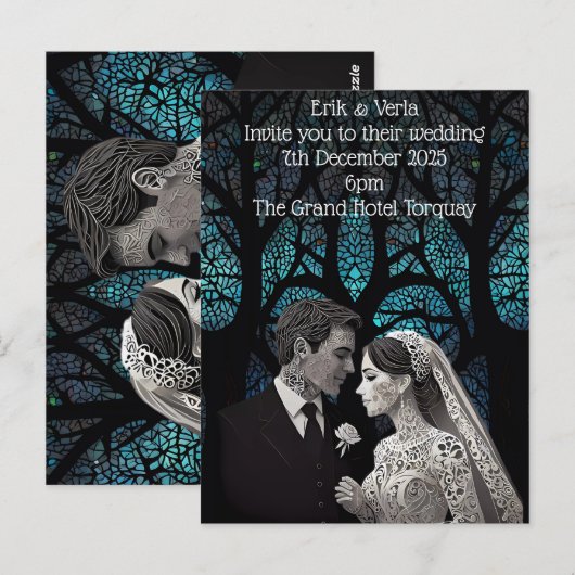 Mooi bruidspaar op een blauwe Boom des Levens Briefkaart (Voorkant / Achterkant)