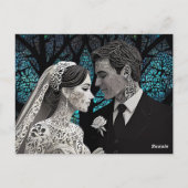 Mooi bruidspaar op een blauwe Boom des Levens Briefkaart (Achterkant)