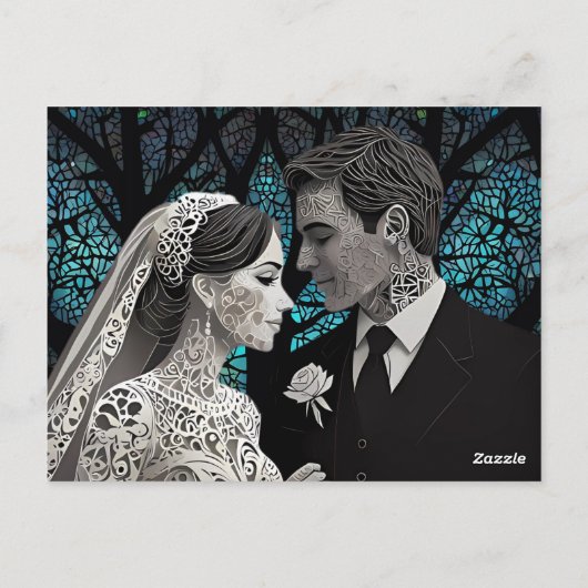 Mooi bruidspaar op een blauwe Boom des Levens Briefkaart (Achterkant)