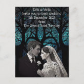 Mooi bruidspaar op een blauwe Boom des Levens Briefkaart (Voorkant)