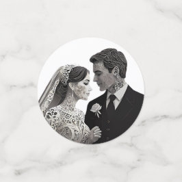 Mooi bruidspaar op een blauwe Boom des Levens Confetti