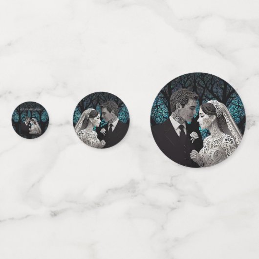 Mooi bruidspaar op een blauwe Boom des Levens Confetti (Achterkanten)