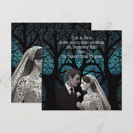 Mooi bruidspaar op een blauwe Boom des Levens Kaart (Voorkant / Achterkant)