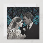 Mooi bruidspaar op een blauwe Boom des Levens Kaart (Achterkant)