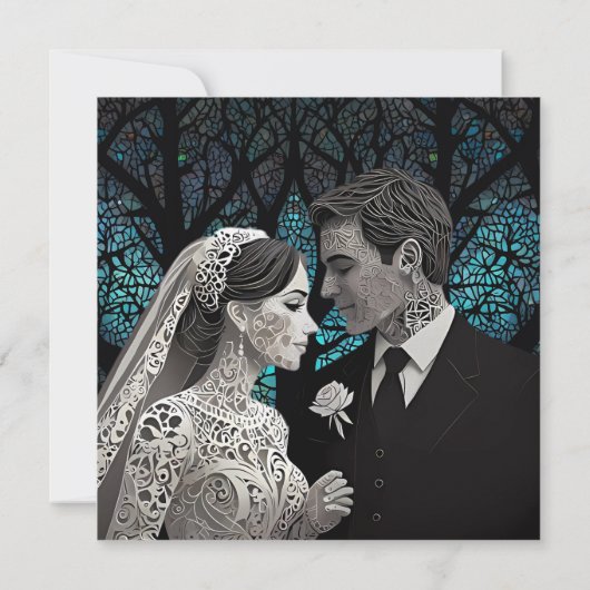 Mooi bruidspaar op een blauwe Boom des Levens Kaart (Achterkant)