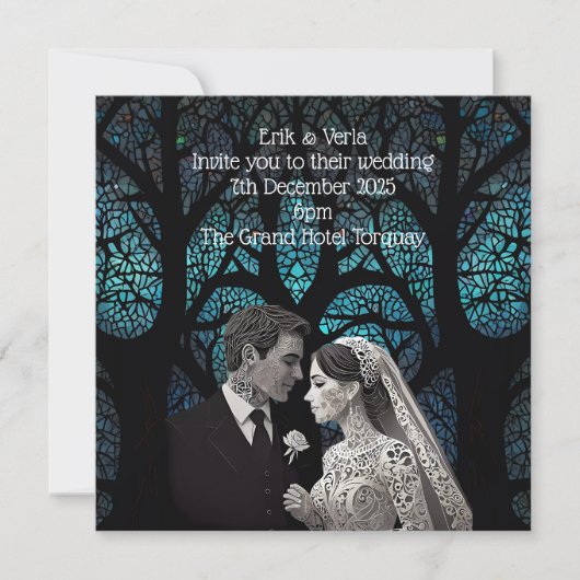 Mooi bruidspaar op een blauwe Boom des Levens Kaart (Voorkant)