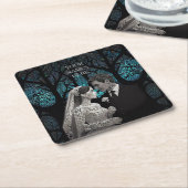 Mooi bruidspaar op een blauwe Boom des Levens Kartonnen Onderzetters (Schuin)