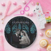 Mooi bruidspaar op een blauwe Boom des Levens Papieren Bordje (Feest)