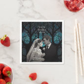 Mooi bruidspaar op een blauwe Boom des Levens Servet (Insitu)