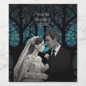 Mooi bruidspaar op een blauwe Boom des Levens Wijn Etiket (Enkel label)