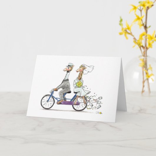 mooi bruiloft giraffe-paar op de fiets kaart (Gele Bloem)