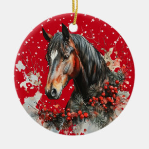 MOOI BRUIN EN WIT KERSTPAARD KERAMISCH ORNAMENT