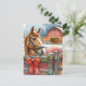 Mooi bruin paard bij een feestelijke kerststal briefkaart (Staand voorkant)