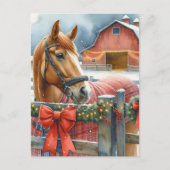Mooi bruin paard bij een feestelijke kerststal briefkaart (Voorkant)