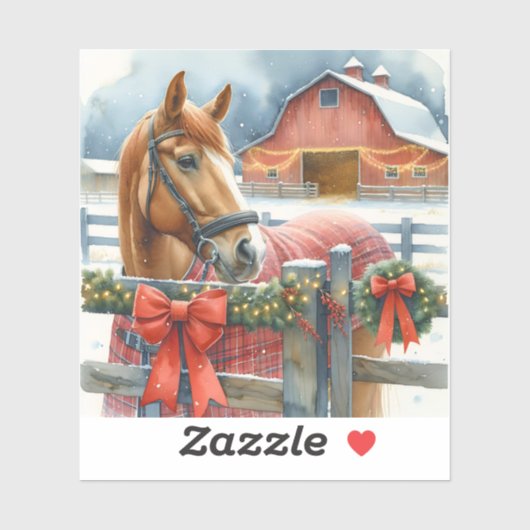 Mooi bruin paard bij een feestelijke kerststal sticker (Vel)