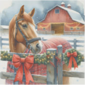 Mooi bruin paard bij een feestelijke kerststal sticker (Voorkant)