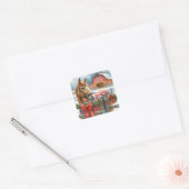 Mooi bruin paard bij een feestelijke kerststal vierkante sticker (Envelop)