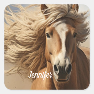 Mooi bruin paard hardlopen vierkante sticker