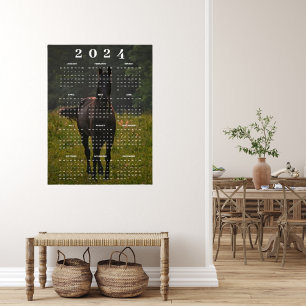Mooi bruin paard in weide 2024 wandkalender poster