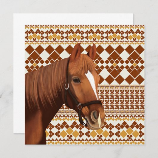 Mooi bruin paard op aards geometrisch patroon (Voorkant / Achterkant)