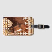 Mooi bruin paard op aards geometrisch patroon bagagelabel (Voorkant (horizontaal))