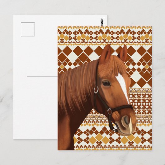 Mooi bruin paard op aards geometrisch patroon briefkaart (Voorkant / Achterkant)