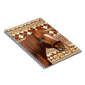 Mooi bruin paard op aards geometrisch patroon notitieboek (Rechterzijde)