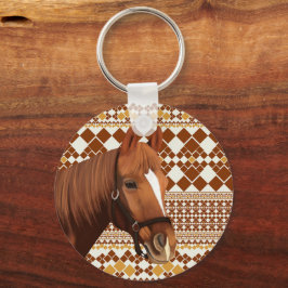 Mooi bruin paard op aards geometrisch patroon sleutelhanger