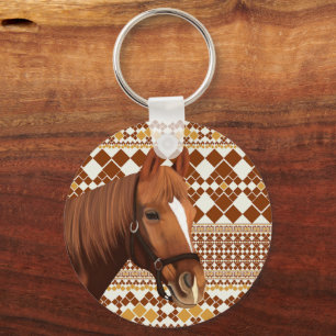 Mooi bruin paard op aards geometrisch patroon sleutelhanger