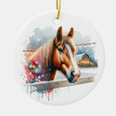 Mooi bruin paard op Boerderij Keramisch Ornament (Voorkant)