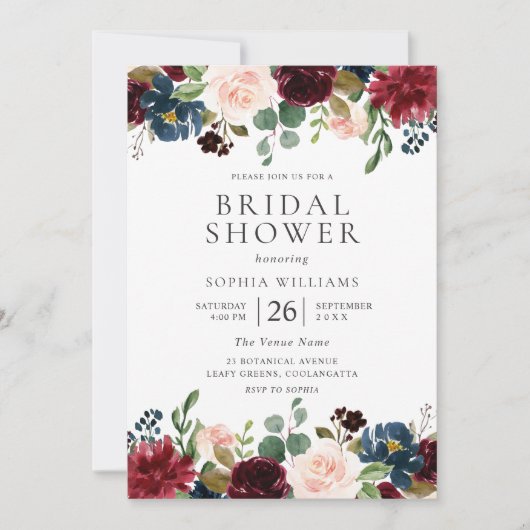 Mooi Burgundy Blush Floral Vrijgezellenfeest Kaart (Voorkant)