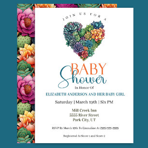 Mooi Cactus Hart Meisje Baby Shower Kaart