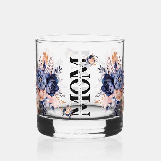 Mooi cadeau voor moeder Waterverf blauw roze bloem Whisky Glas (Voorkant)