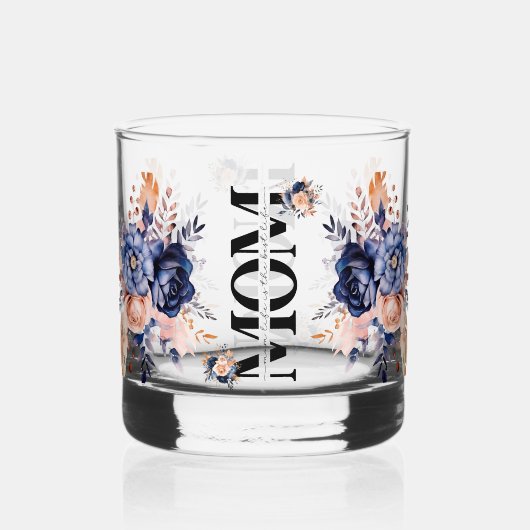 Mooi cadeau voor moeder Waterverf blauw roze bloem Whisky Glas (Achterkant)