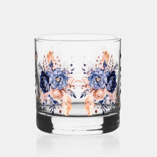 Mooi cadeau voor moeder Waterverf blauw roze bloem Whisky Glas (Rechts)