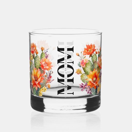 Mooi cadeau voor moeder Waterverf cactus bloemen Whisky Glas (Voorkant)